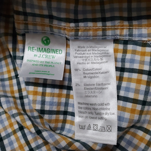 JCrew Flex Washed Green Yellow Plain Button Up Men's Cotton Shirt Size Large - Picture 8 of 11